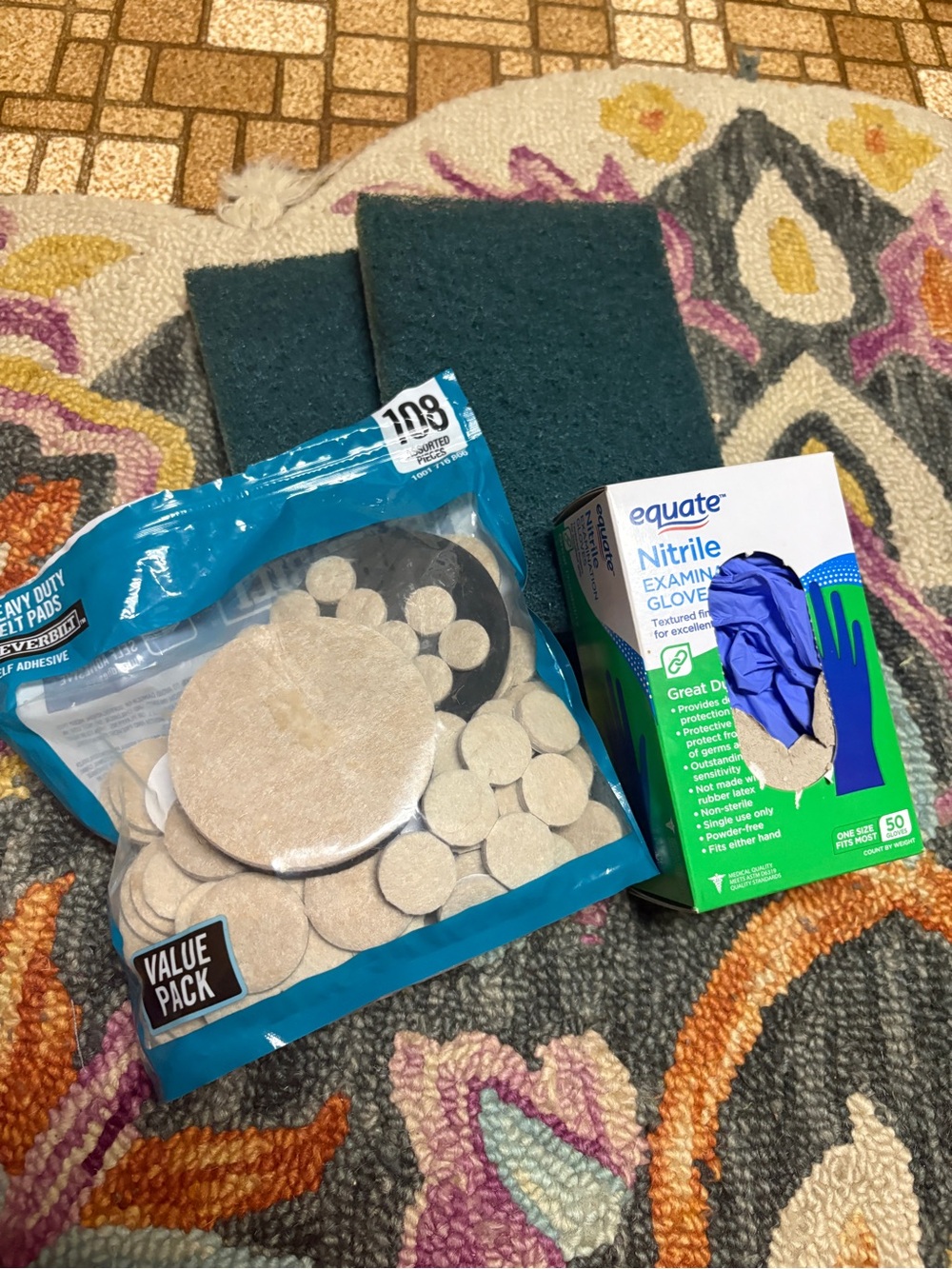 Equate Nitrile Exam Gloves - 3M scratch pads heavy duty felt pads Everbilt lot